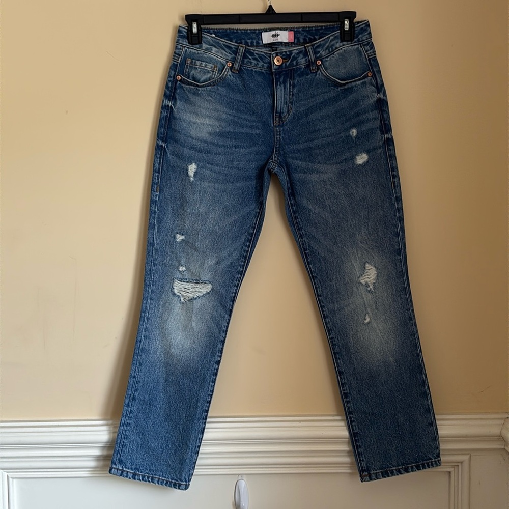 Cabi Malibu Distressed Blue Straight-Leg Jeans Size 4
